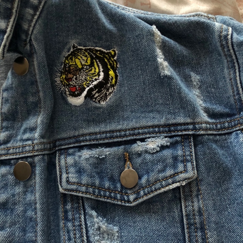 Oversized Distressed Patchwork Jean Jacket - image 3